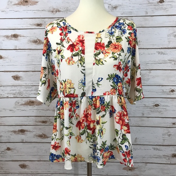 💐Floral Cold Shoulder Peplum Blouse by Bobeau - Picture 3 of 8